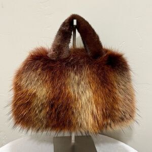 Brown Gradient Real Raccoon Fur & Fur Handles Satchel Bag/Crossbody